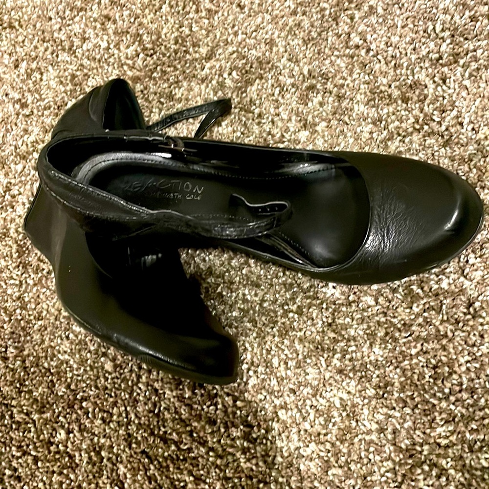 Black wedge Mary Jane with strap. True to size.